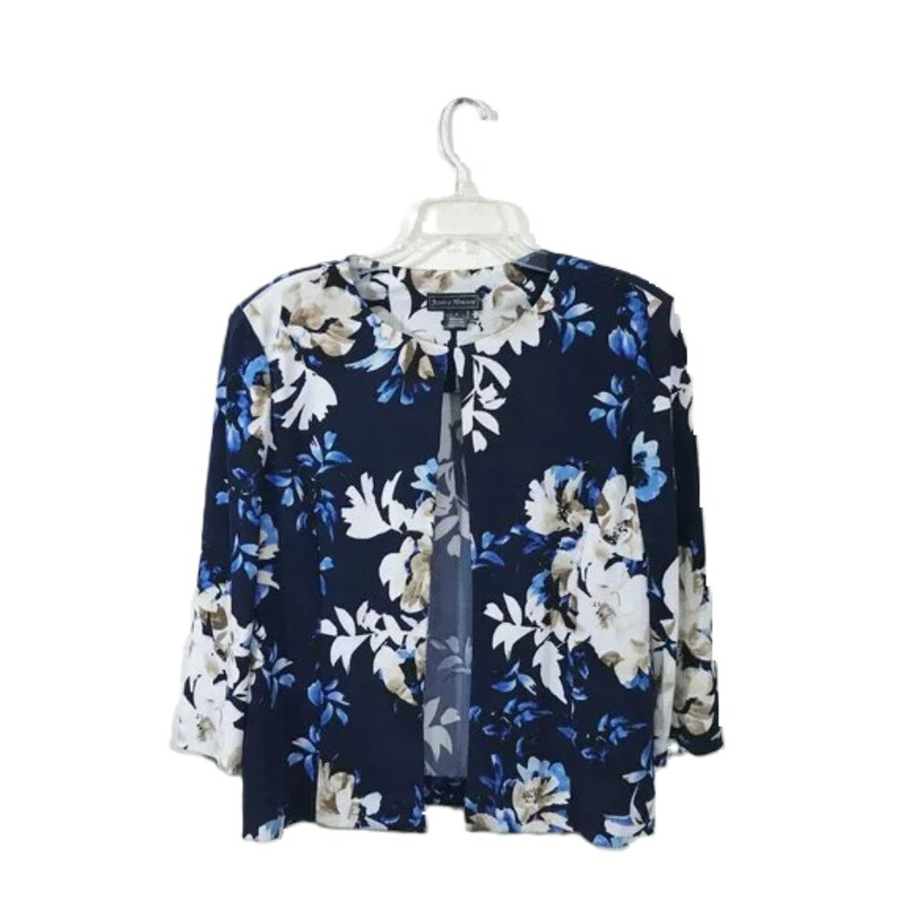 Navy Blue Floral Open Front Summer Cardigan Sweater Stretch 16, Jessica Howard